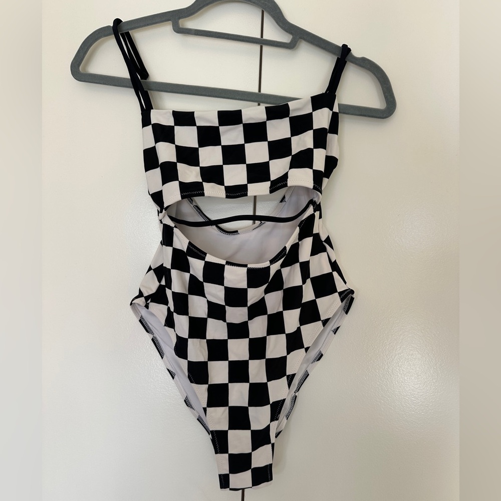 Topshop Black and White Checkered One Piece Swimsuit